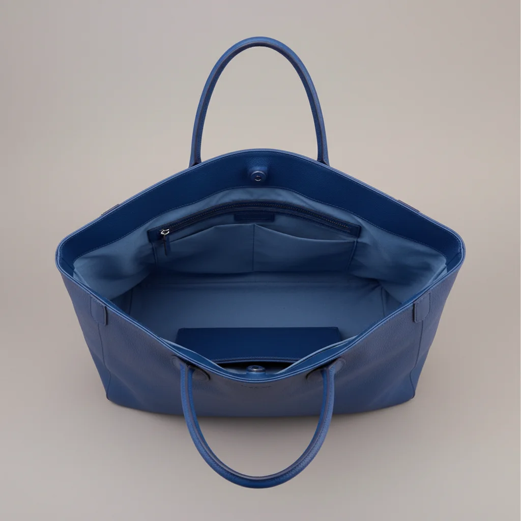 Sac étudiante grand format cuir bleu pétrole - Vue 3 - sac étudiante