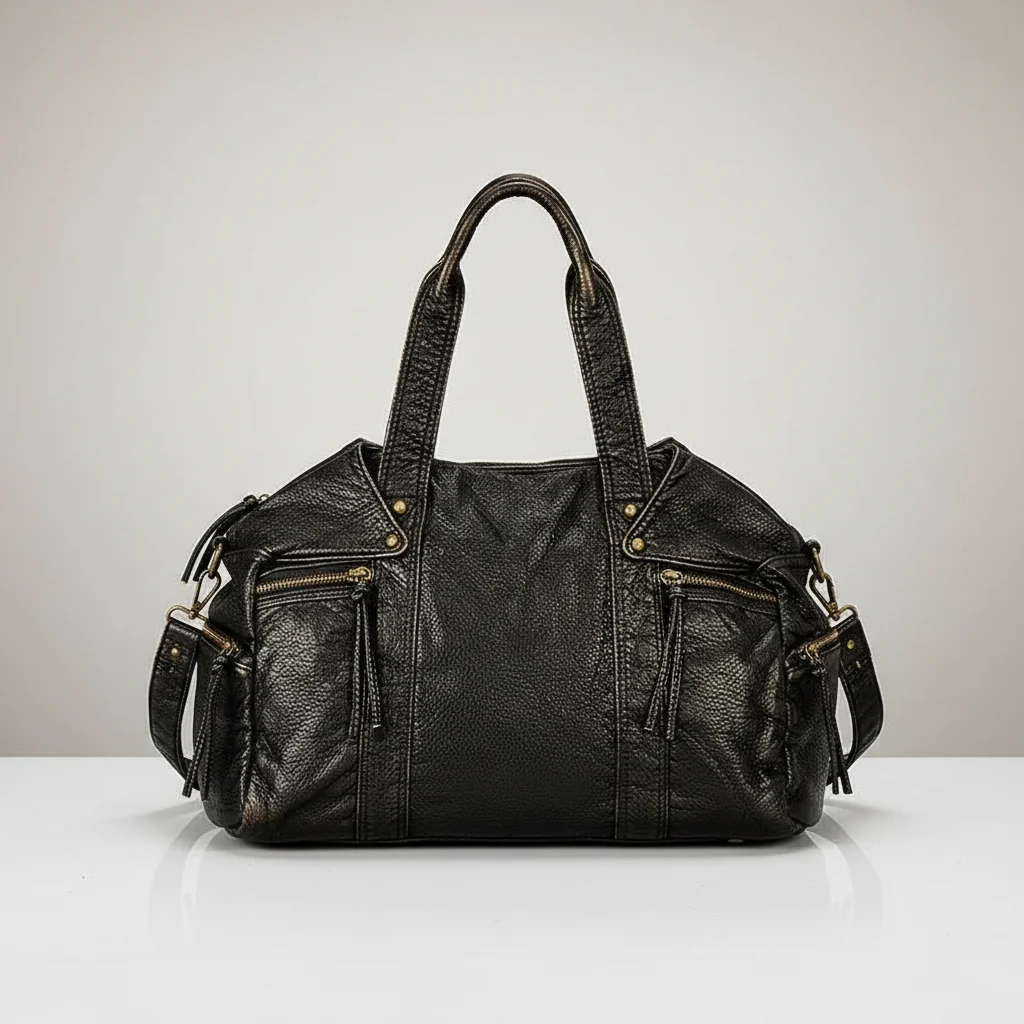 Sac étudiante grand format cuir pu vintage - Vue 2 - sac étudiante