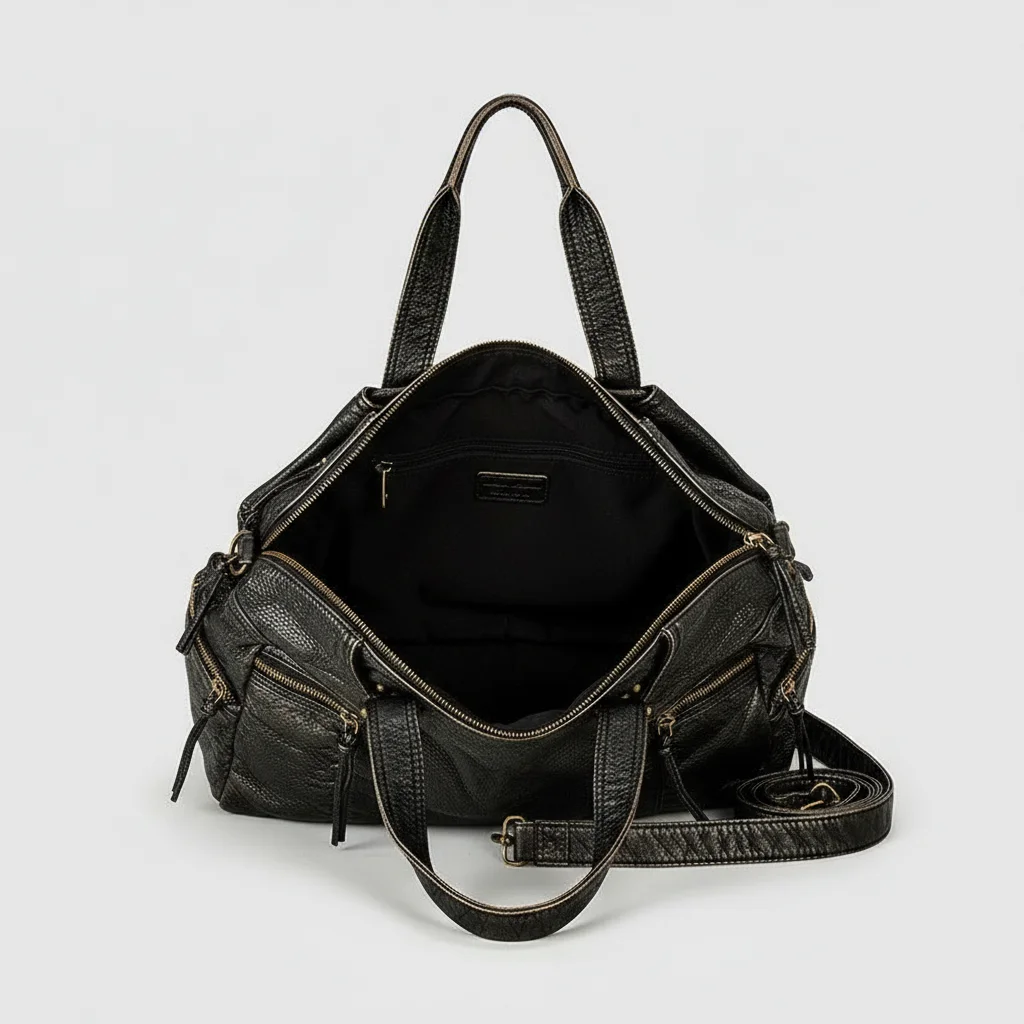 Sac étudiante grand format cuir pu vintage - Vue 3 - sac étudiante