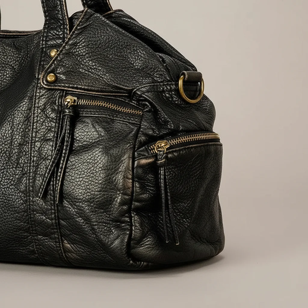 Sac étudiante grand format cuir pu vintage - Vue 4 - sac étudiante